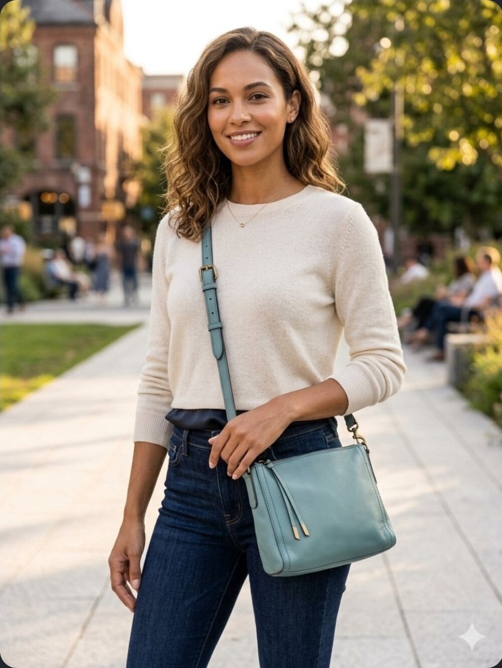 Fossil Emma Leather Crossbody Bag in Dusty Blue Slate EUC